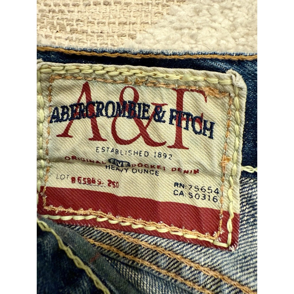 Y2K Abercrombie & Fitch Jeans Mens 32x34 Blue Kilburn Low Rise Boot Button Fly - Picture 5 of 8